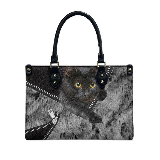 Discover Cat Personalized Leather Handbag