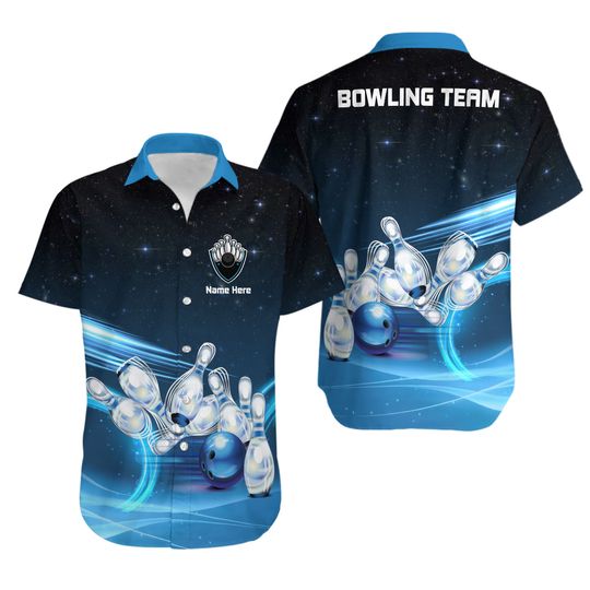 Discover Custom Galaxy Bowling Team Button Hawaiian Shirt