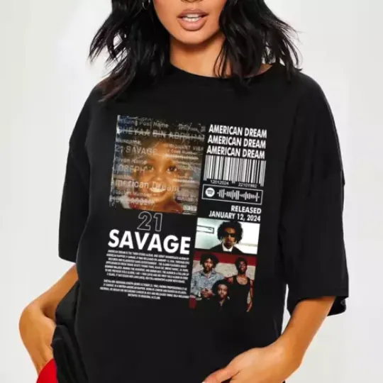 Discover Vintage 21 Savage Tour 2024 Merch 2 Sides T-Shirt, The American Dream Tour Shirt