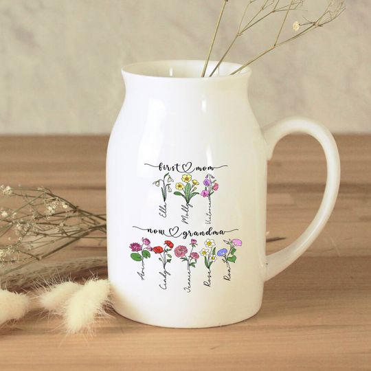 Discover Custom Birthflower Personalized Flower Vase With Names