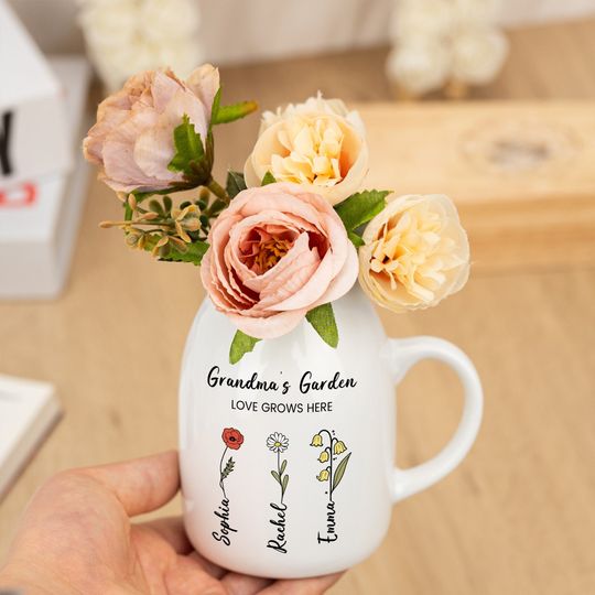 Discover Custom Birth Month Flower Vase, Grandmas Garden Vase