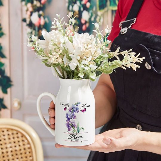 Discover Personalized Birth Month Flowers Mom With Kids Names Flower Vase, Mother's Day Gifts, Custom Gifts For Mom, Mum Gifts Flower Vase