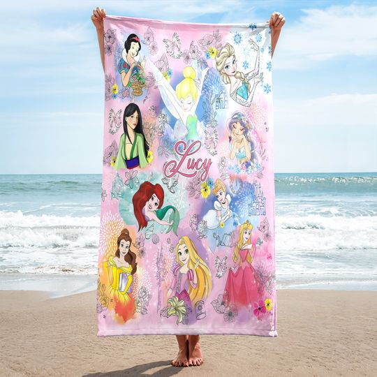 Discover Watercolor Princess Beach Towels, Baby Girl Trip Towels, rincess Characters Bath Pool Towel