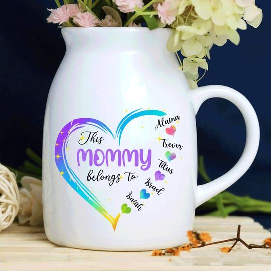 Discover Mom Flower Vase, The Mommy Belong to, Custom Grandma Gifts for Mother's Day, Grandma Vase with Kid's Name
