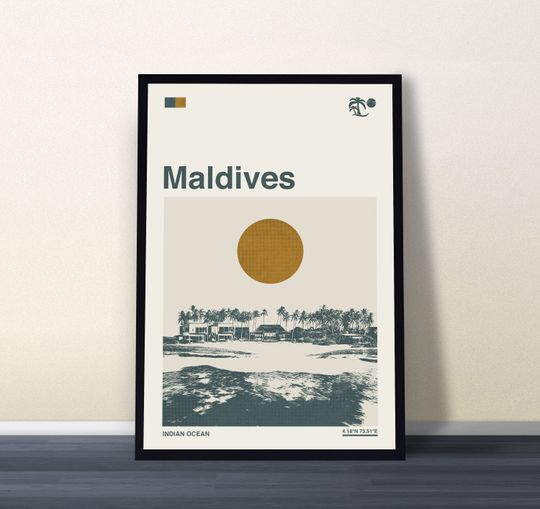 Discover Maldives Travel Poster, Maldives Poster, Ocean Travel Wall Art, Cityscape Poster