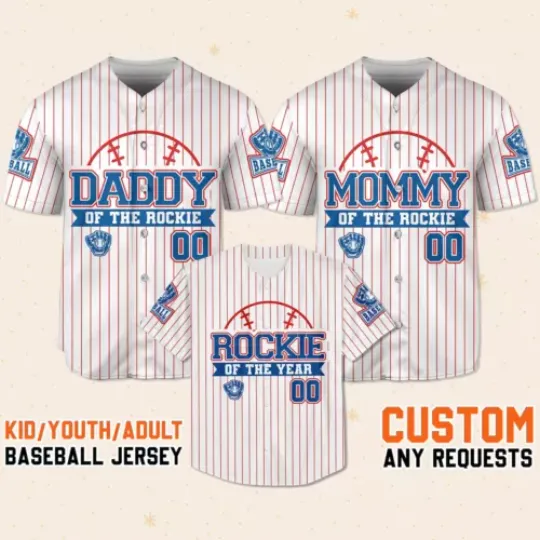 Discover Personalized Mommy Daddy Of the Rookie Red Striped Baseball Jersey