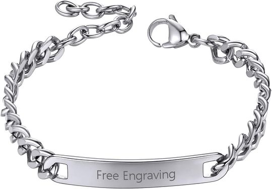 Discover Custom Bracelet for Men Women Stainless Steel Cuban Bracelet, Personalized Engrave Bar Bracelet