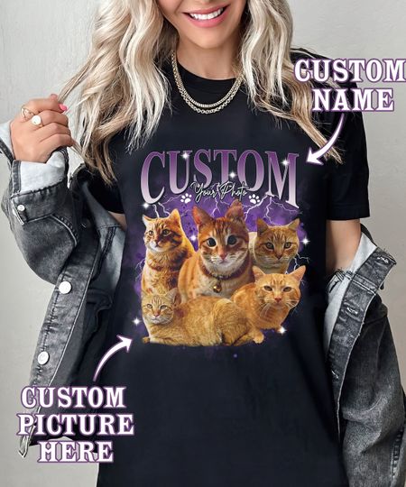 Discover Personalized Photo Bootleg Rap for Shirt, Custom Cat Bootleg Rap Tee