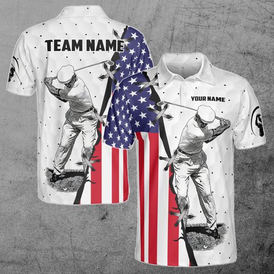 Discover Custom Name, Team Name Golf American Flag Polo Shirt