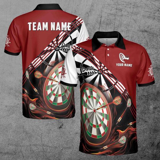 Discover Team Name Red Black Darts Arrows Polo Shirt