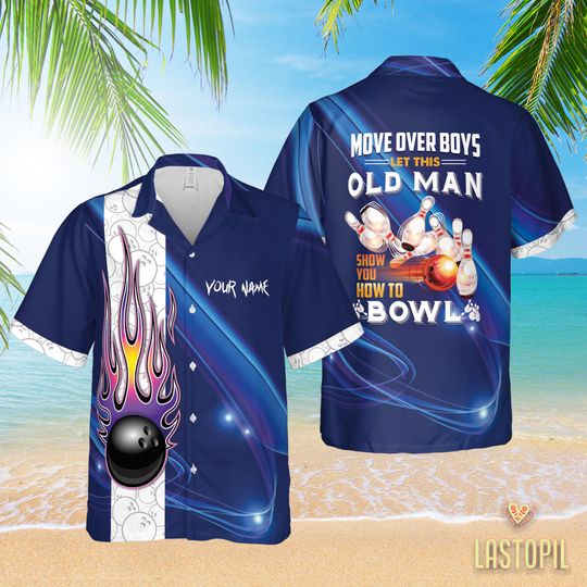 Discover Personalized Old man Show How To Bowl Hawaiian Shirt, Bowling Pins