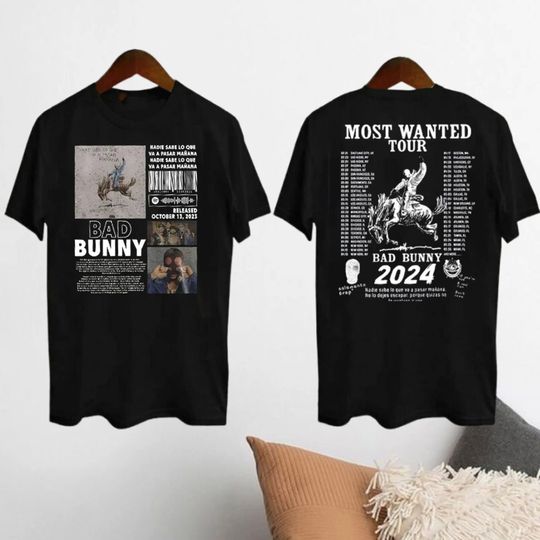 Discover Bad Bunny 2024 Concert T-shirt, Most Wanted Tour 2024 Bad Bunny Shirt