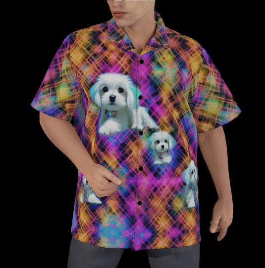 Discover Maltese Rave Dog Cotton Hawaiian Shirt, Men's Aloha Button Up Shirt