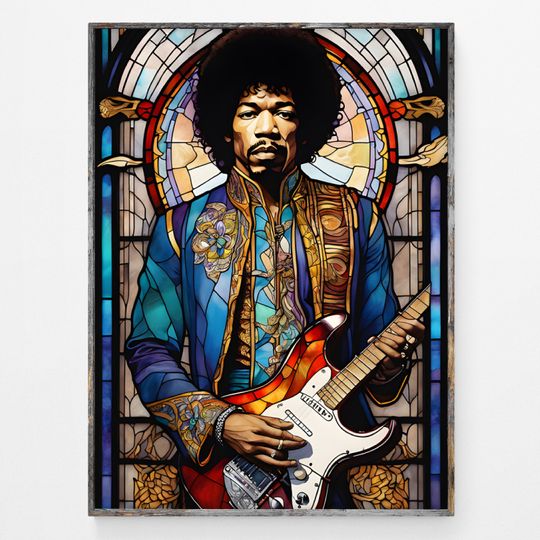 Discover Jimi Hendrix musician Poster Stained Glass Cool Gift