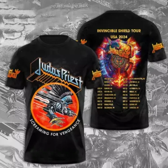 Discover Judas Priest Invincible Shield 2024 Shirt, Judas Priest 3D T-Shirt