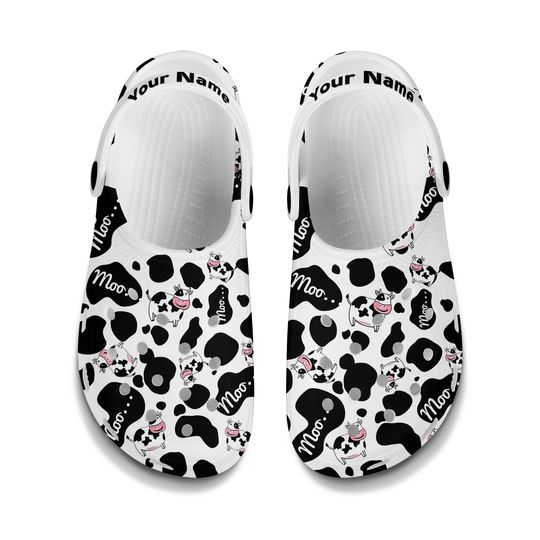 Discover Cow Moo In Pattern Personalized Clogs Shoes