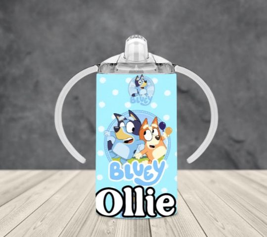 Discover BlueyDad Personalized 12oz Sippy Cup Tumbler Cute BlueyDad Blue Dog