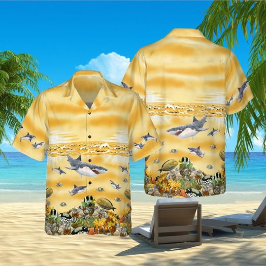 Discover Shark Beach Hawaiian Shirt, Sharks Aloha Shirt, Sharks Hawaii Shirt
