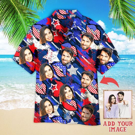 Discover Funny Independence Day 4th Of July Outfit American Flag, Custom Photo Hawaiian Shirt