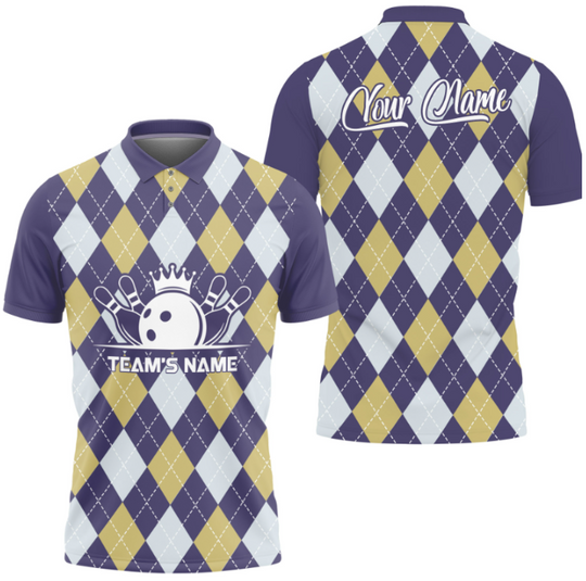 Discover Personalized Argyle Pattern Crown Emblem Bowling Polo Shirt