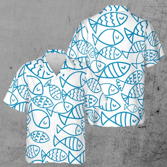 Discover Cute Blue Fish Art Hawaiian Shirt S-5XL for Men and Women