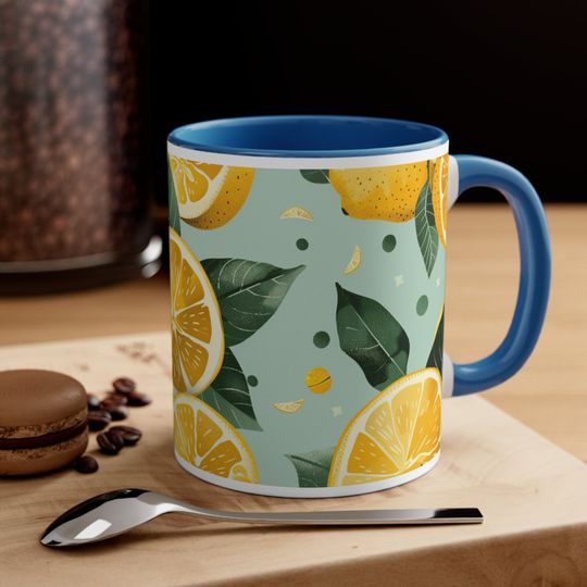 Discover Lemon Pattern Coffee Mug, 11oz, Half Lemon Coffee Cup, Gift Tea Cup