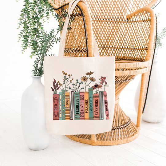 Discover Albums As Books Tote Bag, Trendy Aesthetic For Book Lovers, Folk Music Tote Bag