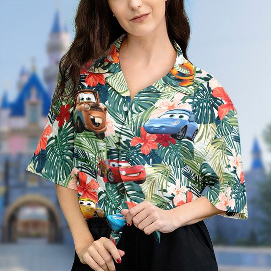 Discover Car Characters Hawaiian T-Shirt, Tropical Palm Tree Kids Hawaii Tee