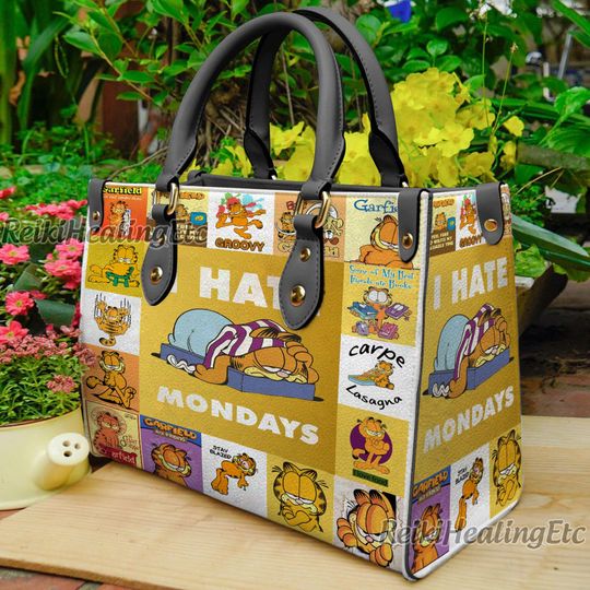 Discover Garfield Cat Vintage Leather Handbag, Garfield Cat Leather Top Handle Bag