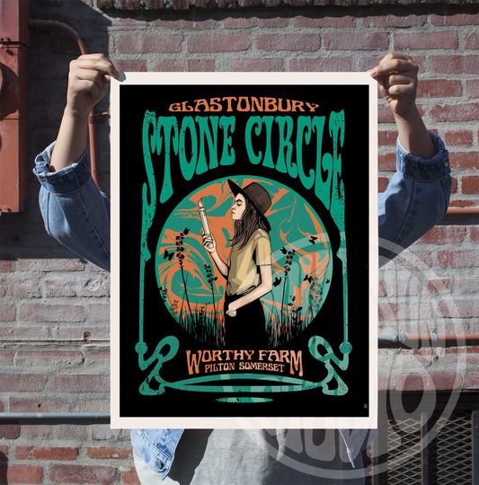 Discover Glastonbury Art, Stone Circle Poster, Music Festival Poster