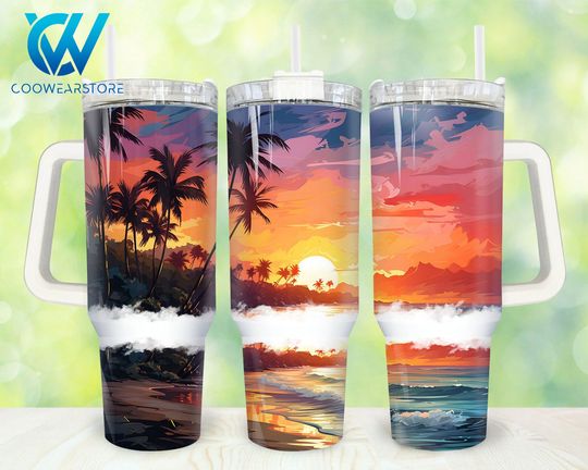 Discover Tropical Sunset 40oz Tumbler Wrap , Summer Beach 40oz Tumbler