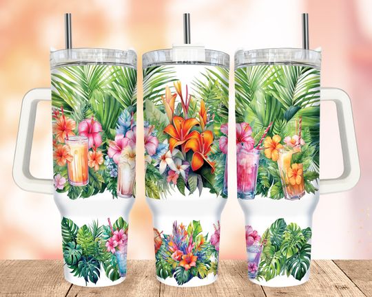 Discover Tropical Drink 40oz Tumbler Drinking Quencher Tumbler Tumbler with Handle