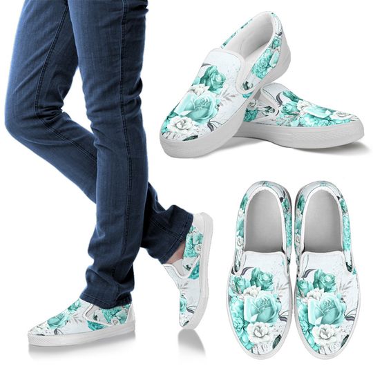 Discover Woman's Turquoise Floral Casual Slip On Shoes