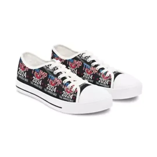 Discover MAGA 2024 POTUS 47 Take America Black All Over Print Womens Low Top Sneakers