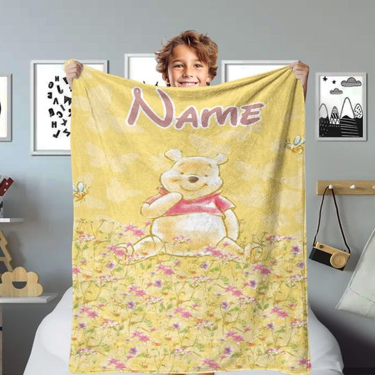 Discover Personalized Bear Flower Blanket, Baby Bear Fleece Blanket