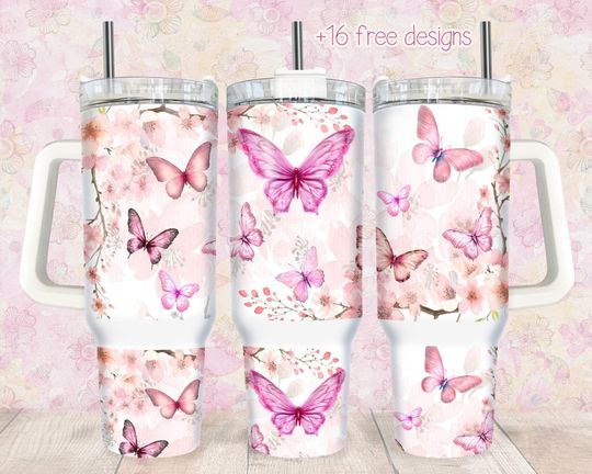 Discover Pink Butterfly 40oz Quencher Tumbler