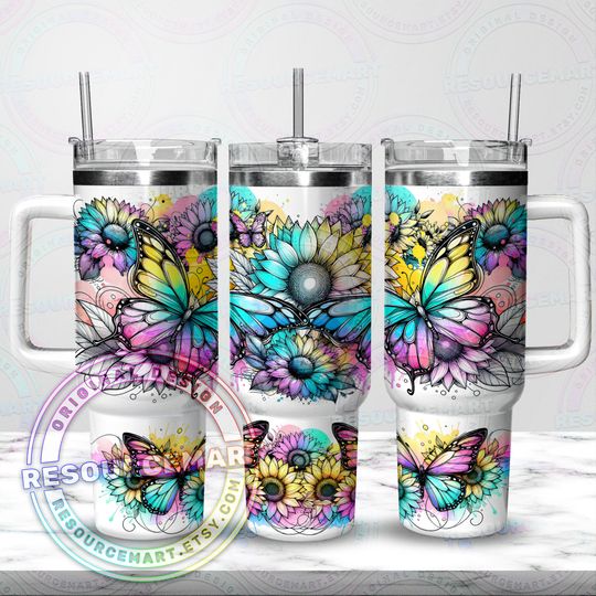 Discover 40oz Butterflies & Sunflowers Tumbler Wrap Design