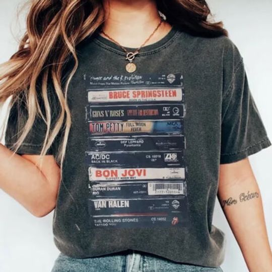 Discover Rock Cassettes Tape Printed T-Shirt, Vintage Rock Bands Unisex Tee Shirt