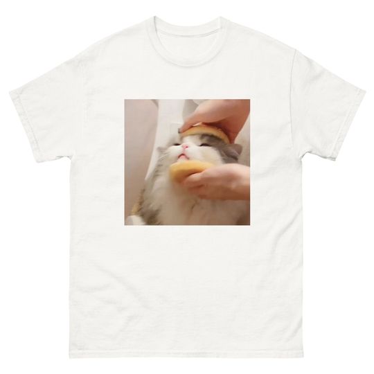 Discover Bread Cat Meme Silly Cat With Phone T-Shirt