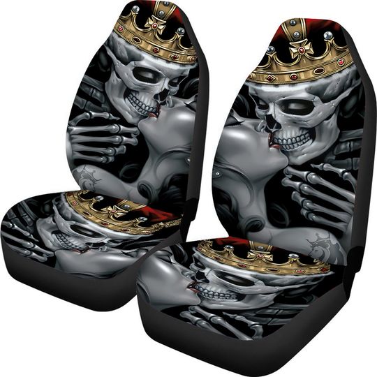 Discover Skull King Queen Skull Flag Car Seat Covers