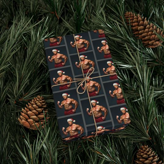 Discover Donald Trump Body Builder Wearing a Santa Hat Wrapping Paper- Funny Wrapping Paper!