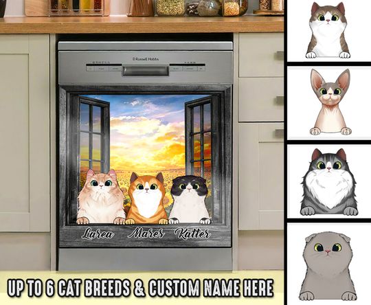 Discover Personlized Cats Dishwasher Covers,  Dishwasher Stickers, Kitchen Decoration Decal, Housewarming Gift