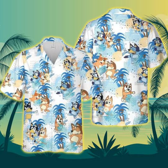 Discover Blue Dog Summer Family Hawaiian Shirt, Blue Dog and Bingo Beach Hawaiian Shirt