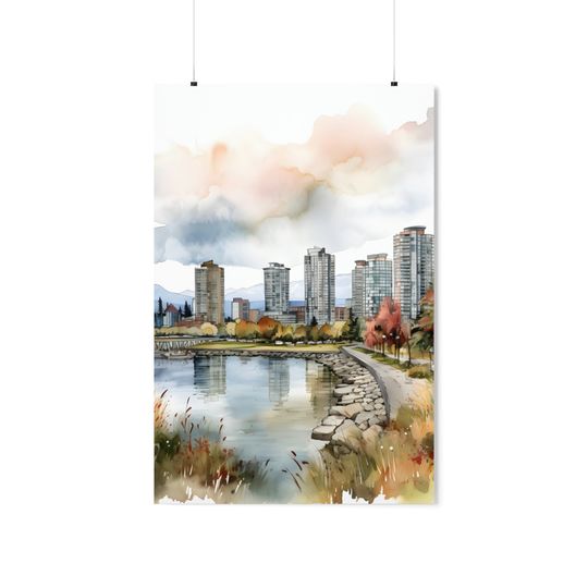 Discover Vibrant Watercolor Vancouver Premium Matte Vertical Poster