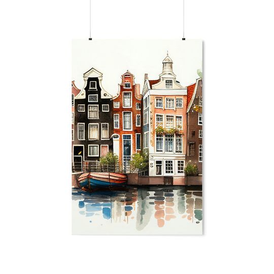 Discover Amsterdam Watercolor Enchantment Premium Matte Vertical Poster