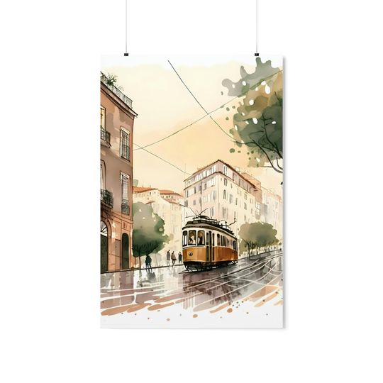 Discover Lisbon Tram Journey Premium Matte Vertical Poster