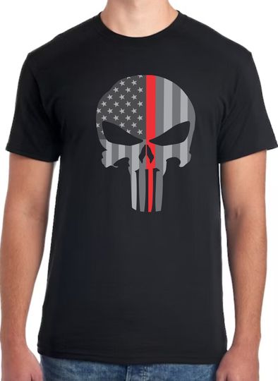 Discover Punisher Skull Thin Red Line | Firefighter T-Shirt