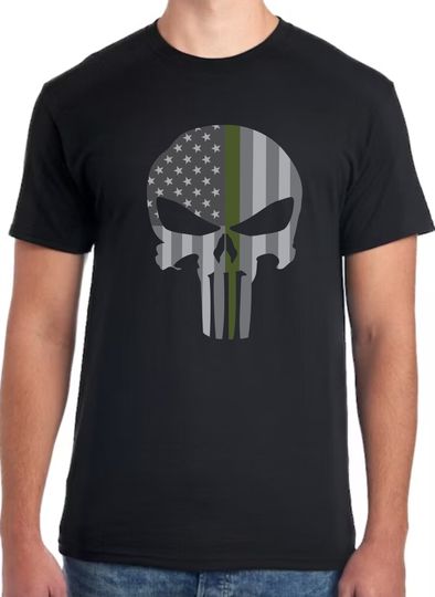 Discover Punisher Skull Thin Green Line T-Shirt
