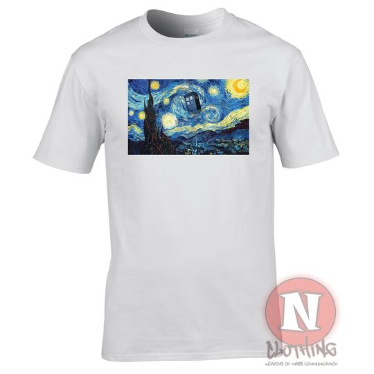 Discover The Starry Night Tardis T-Shirt Vincent van Gogh 1889 Aesthetic Dr Who T-Shirt