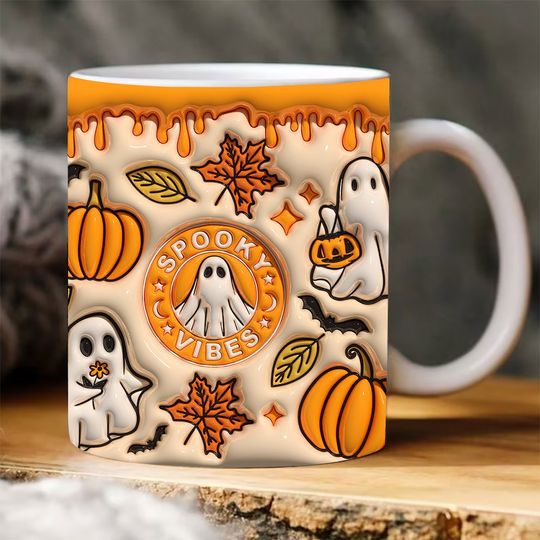Discover 3D Spooky Vibes Inflated Effect Mug , 3D Puff Pumpkin Mug, Fall Pumpkin Mug